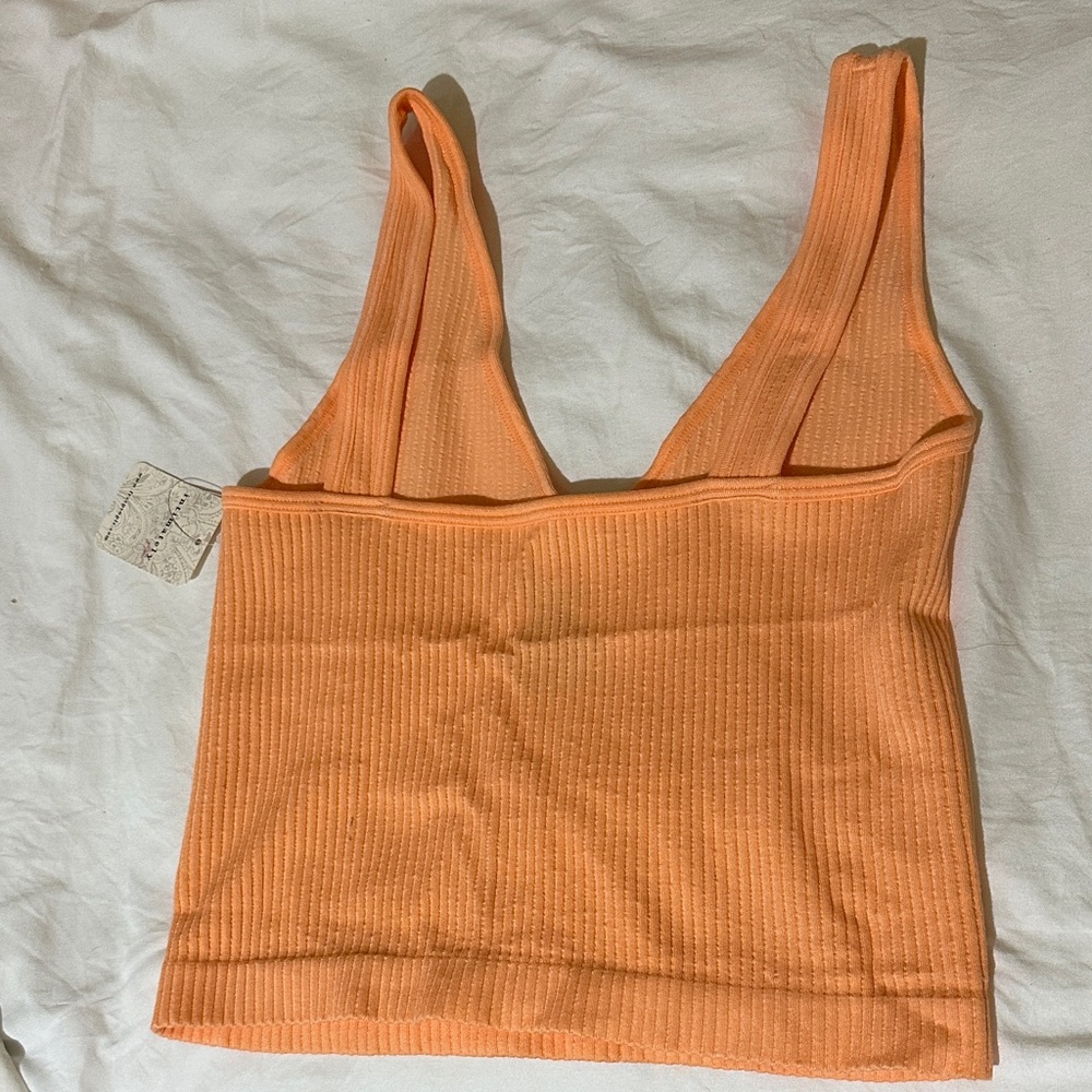 Orange Ribbed V-Neck Tank Top - Picture 2 of 3